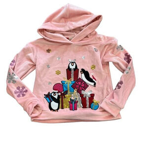 Margaux & Lexi Pink Velour Penguin Holiday Hoodie 5